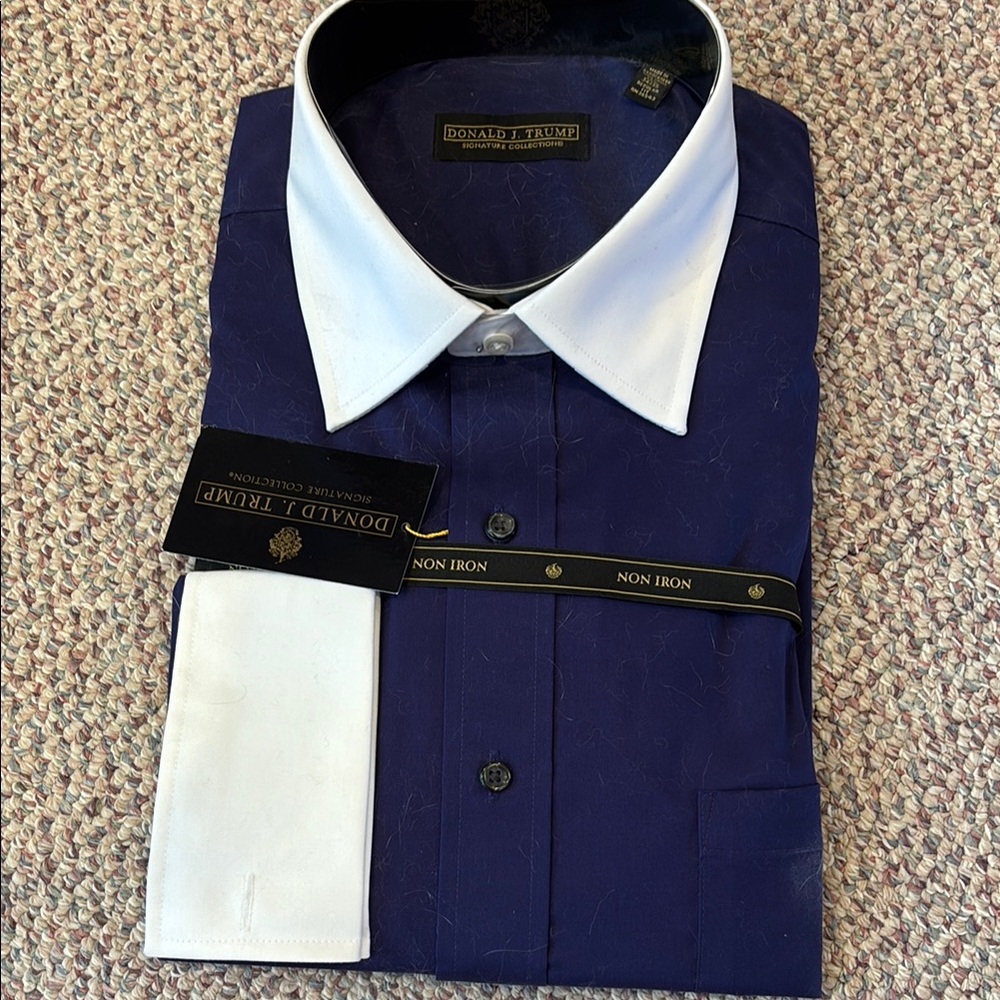 Donald J. Trump Navy Dress Shirt with White Collar